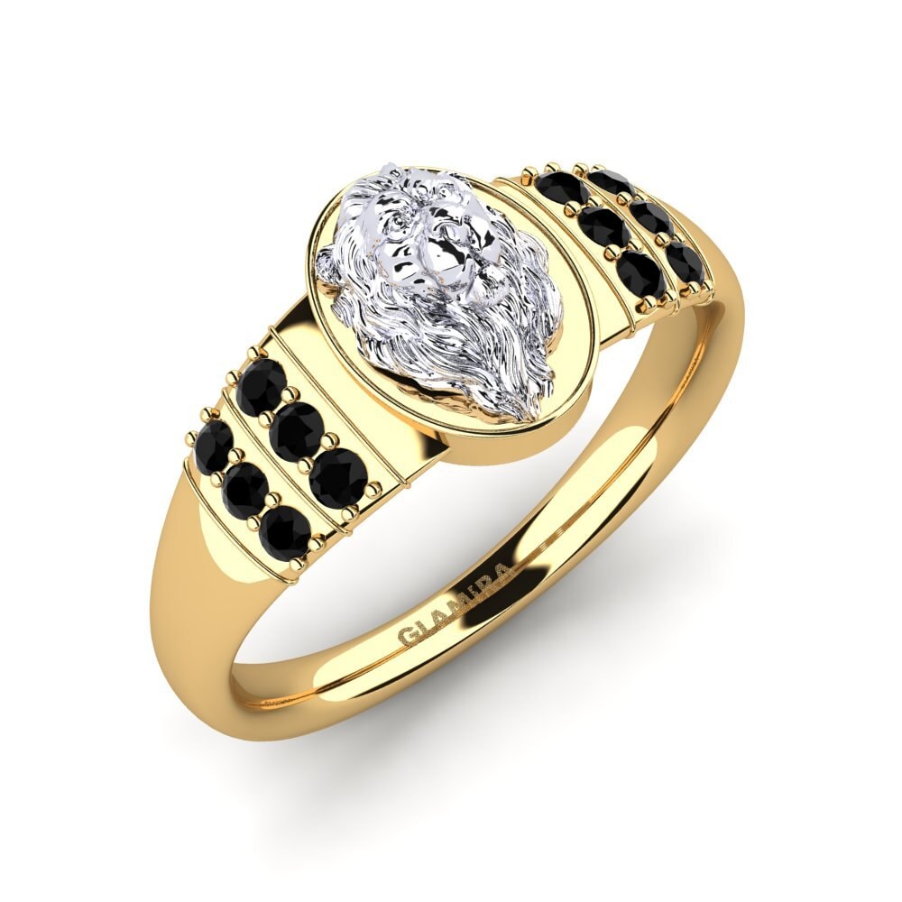 18k Oro Amarillo & Blanco Diamante Negro Anillo de Hombre Leone
