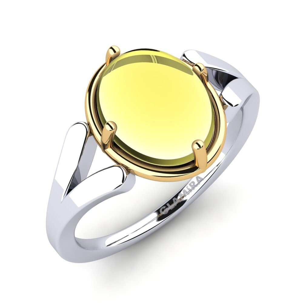 Or Blanc & Jaune 14k Topaze Citron Cabochon Bague Leraine