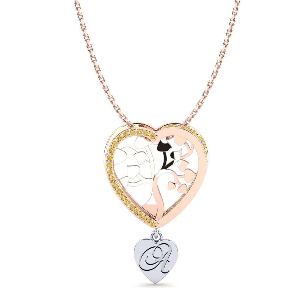14k Oro Rosa & Blanco Diamante Amarillo Colgante de Mujer Letty