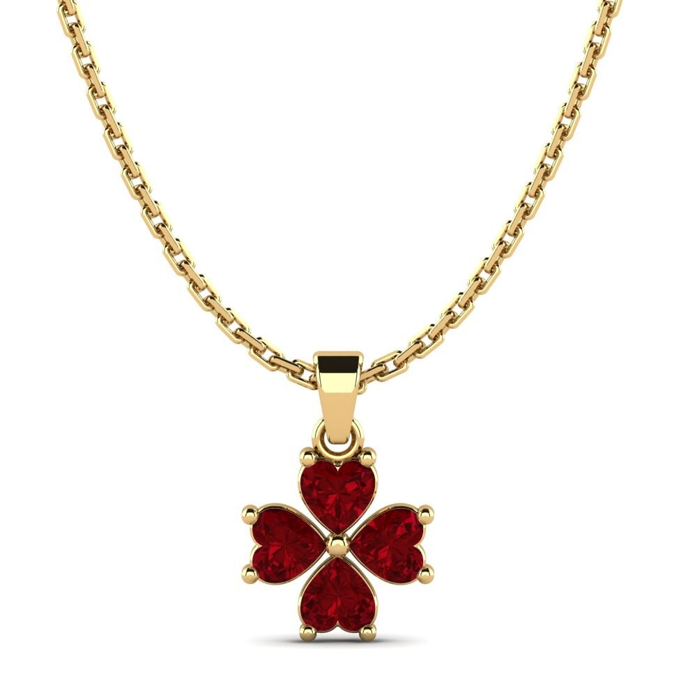 14k Yellow Gold Red Zirconia Women's Pendant Levni