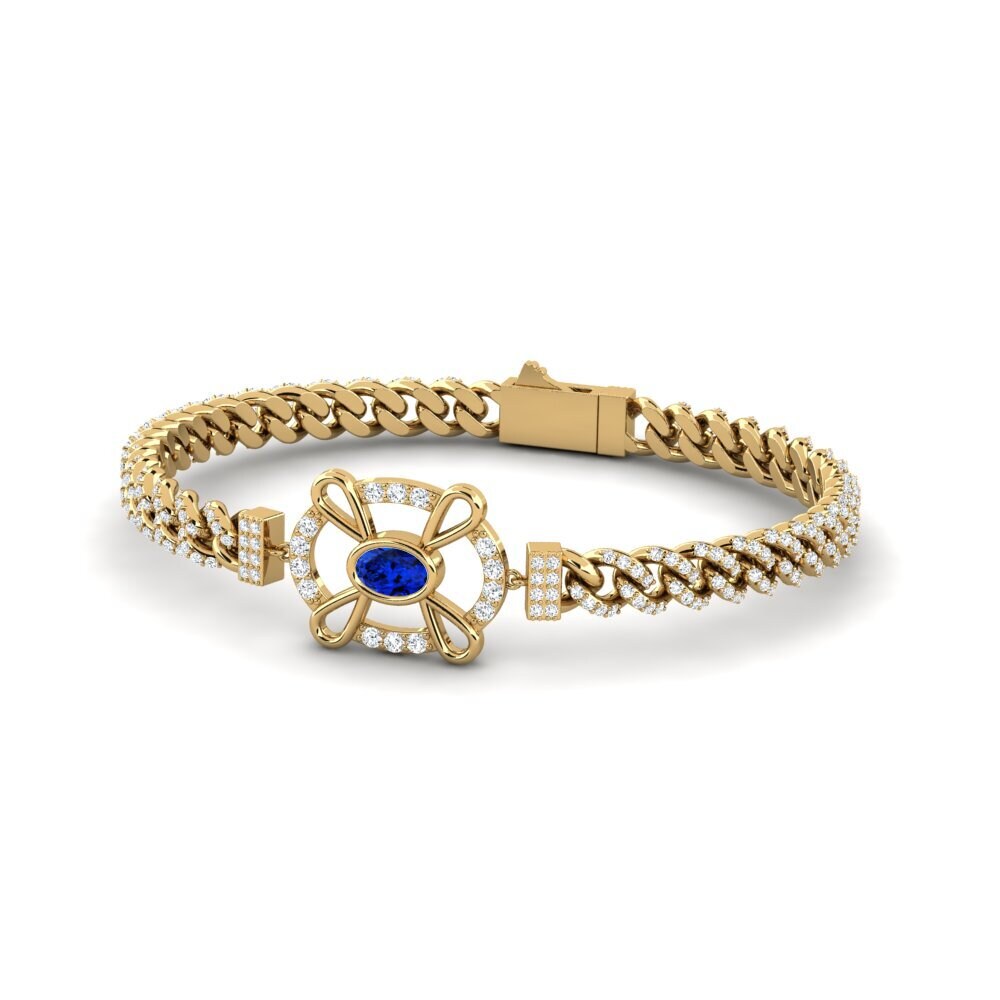 14k Oro Amarillo Safiro (Creado en Laboratorio) Pulsera de Mujer Librowed