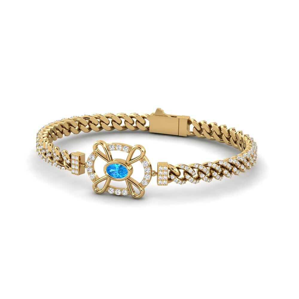 14k Oro Amarillo Topacio azul Pulsera de Mujer Librowed