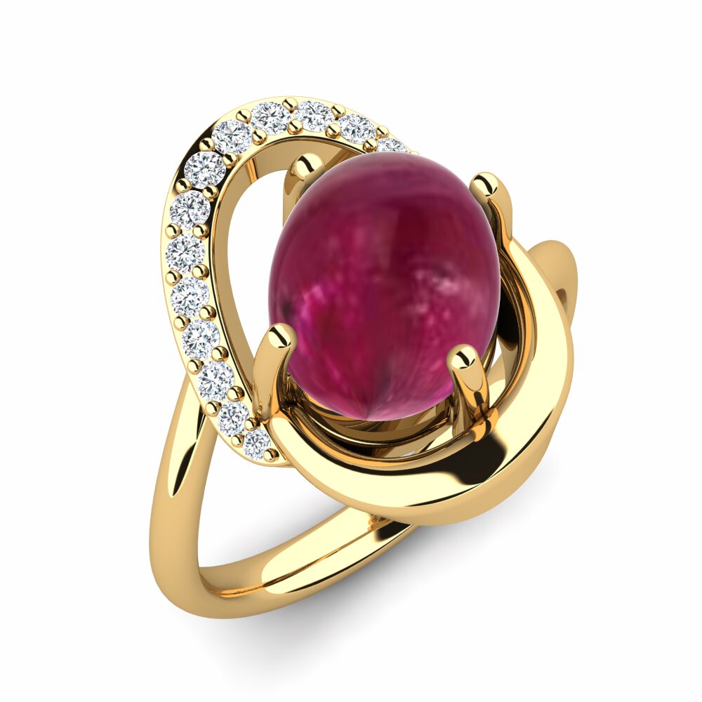 Or Jaune 18k Rubis Cabochon Bague Lidia