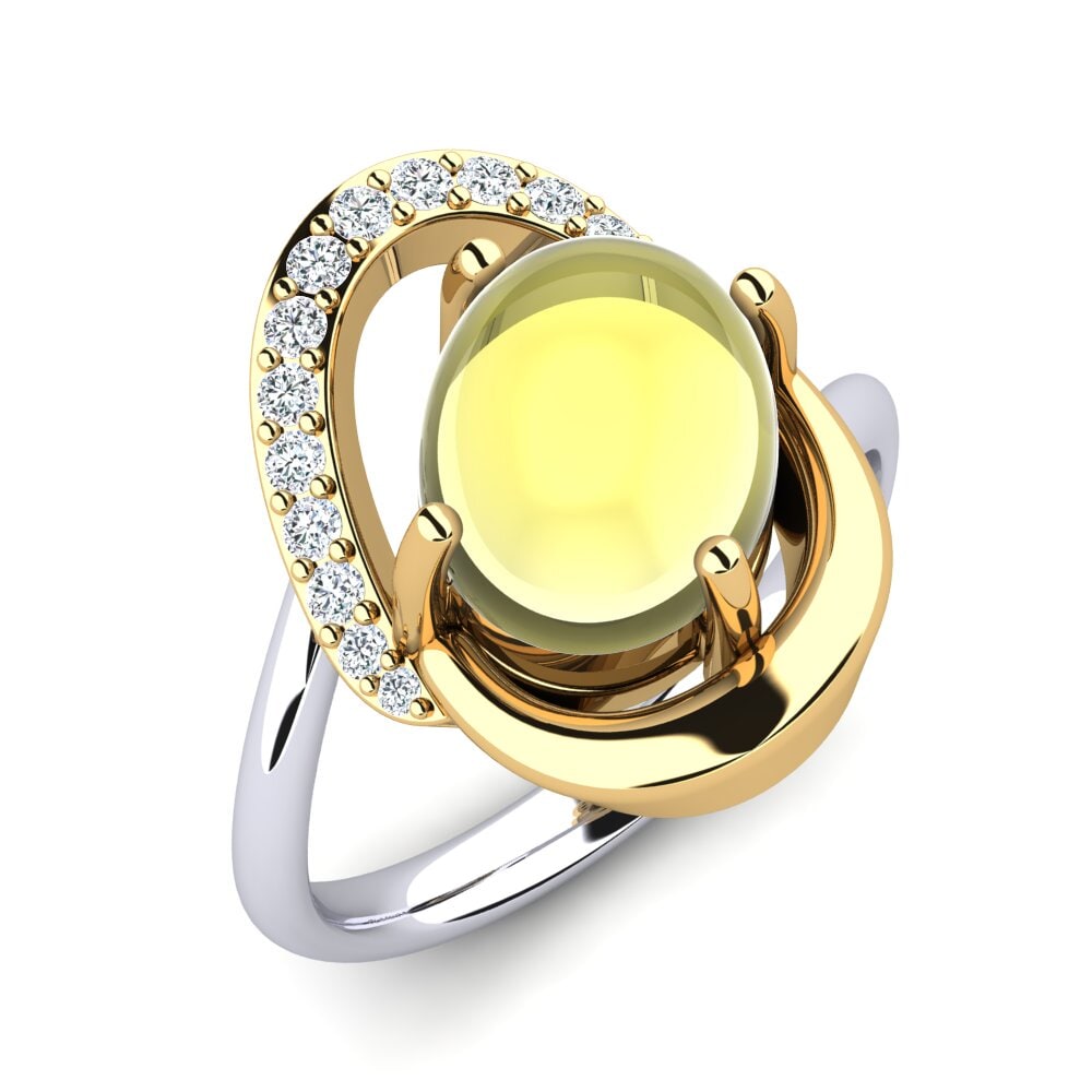 Or Blanc & Jaune 14k Topaze Citron Cabochon Bague Lidia