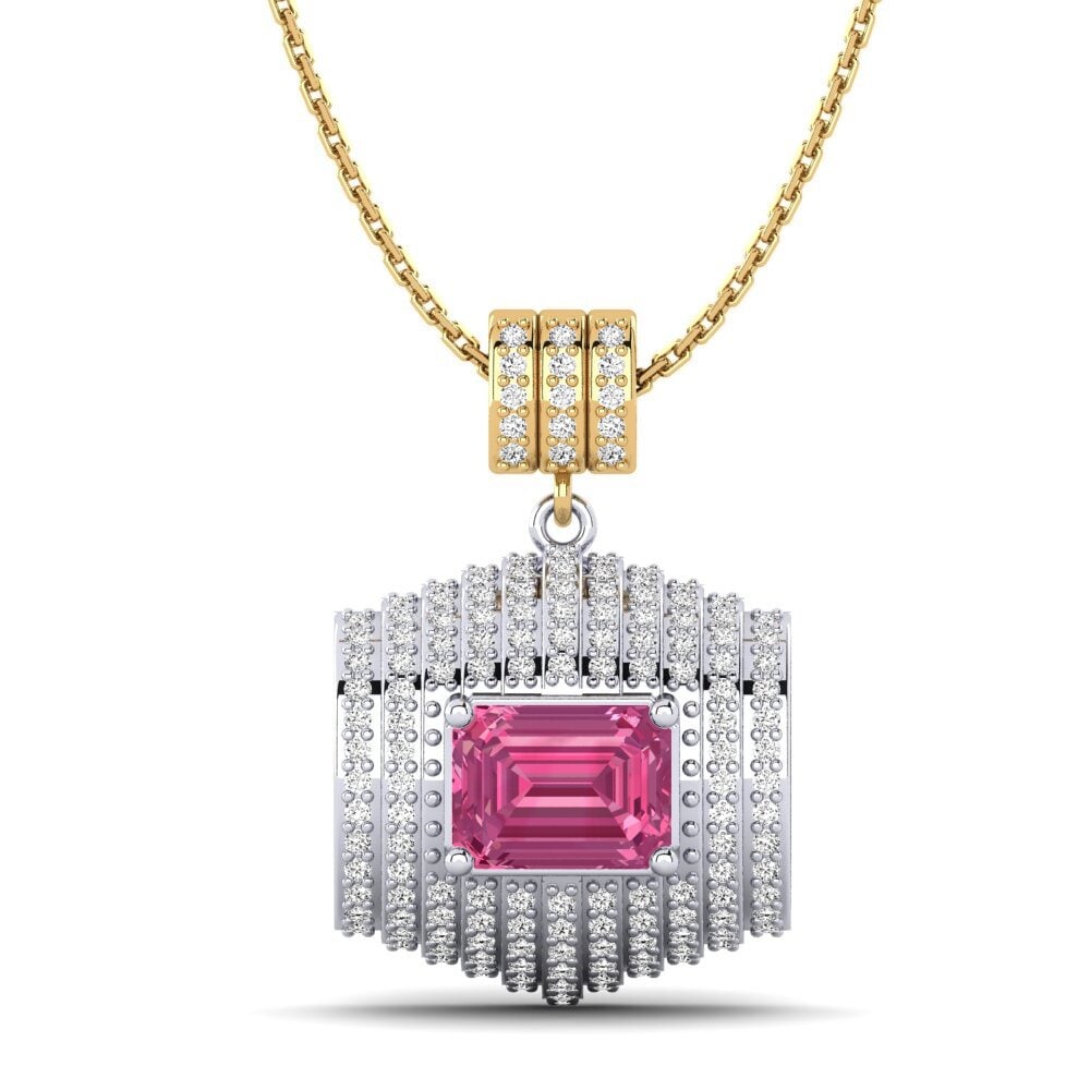 14k Oro Blanco & Amarillo Turmalina rosa Colgante de Mujer Lidija