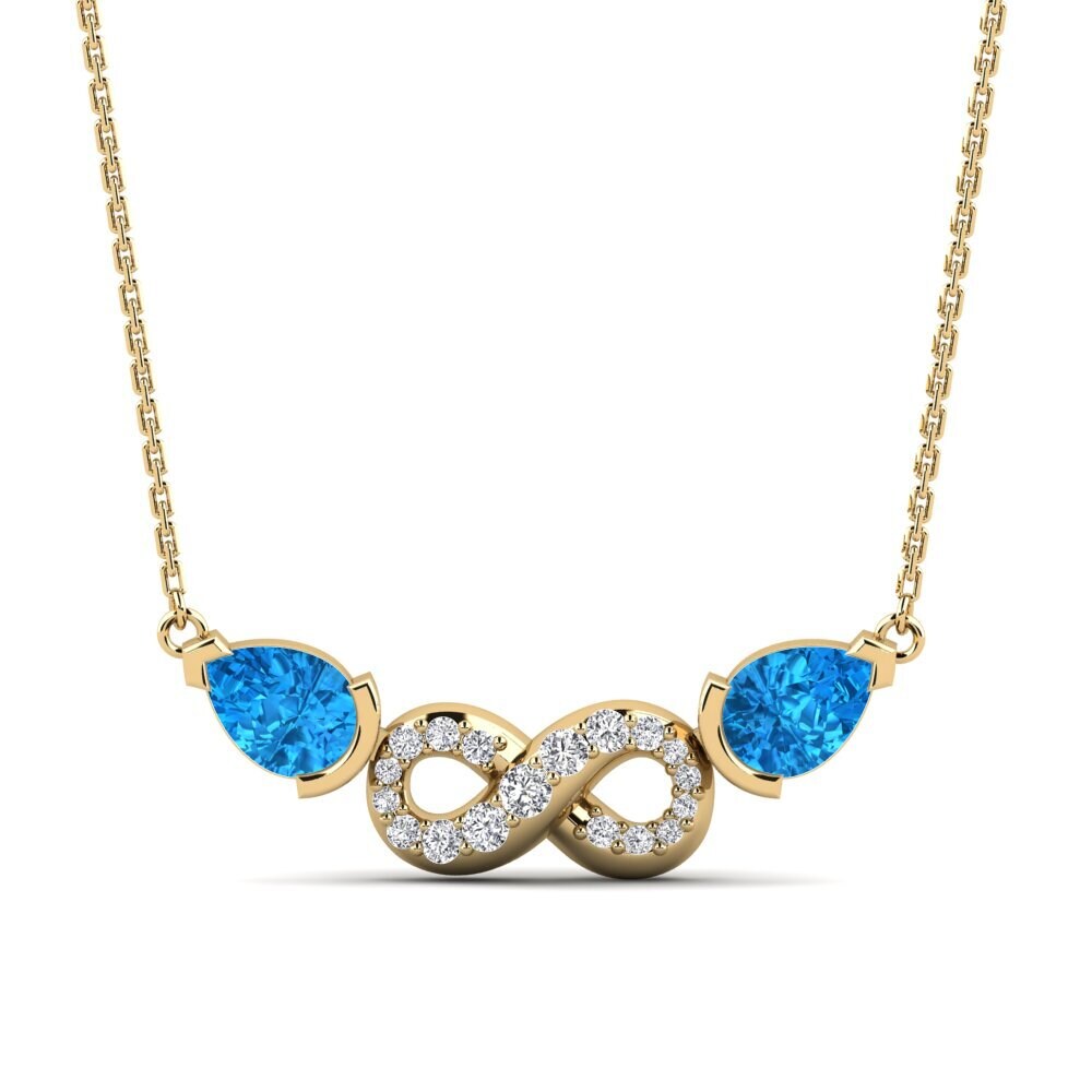 9ct Yellow Gold Blue Topaz Women's Necklace Lifetime