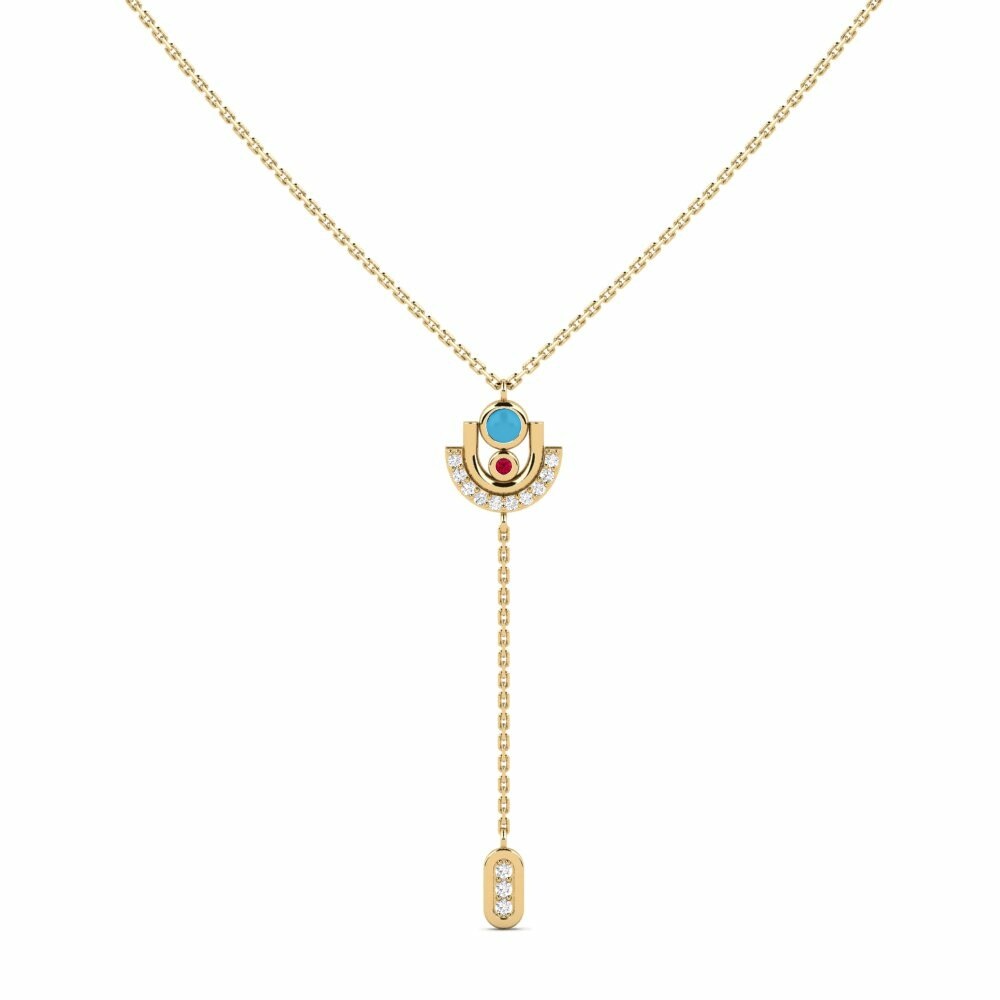 Lariat Turquoise Journey Necklaces Collection Liguria 585 Yellow Gold Ruby