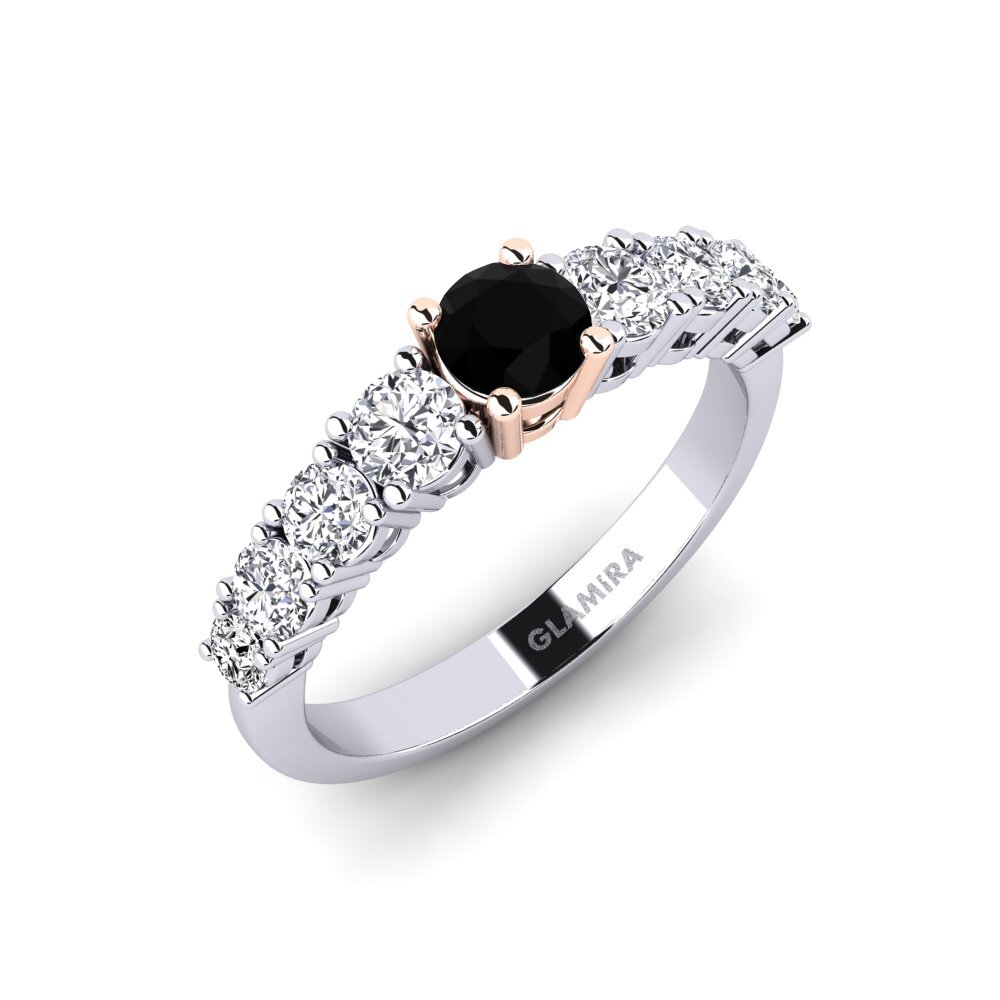 18ct White & Rose Gold Black Onyx Engagement Ring Lilyanna