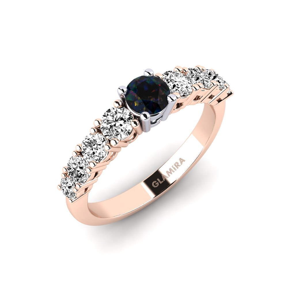 9k Oro Rosa & Blanco Opalo Negro Anillo de compromiso Lilyanna