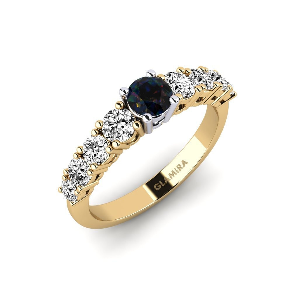 14ct Yellow / White Gold Black Opal Engagement Ring Lilyanna