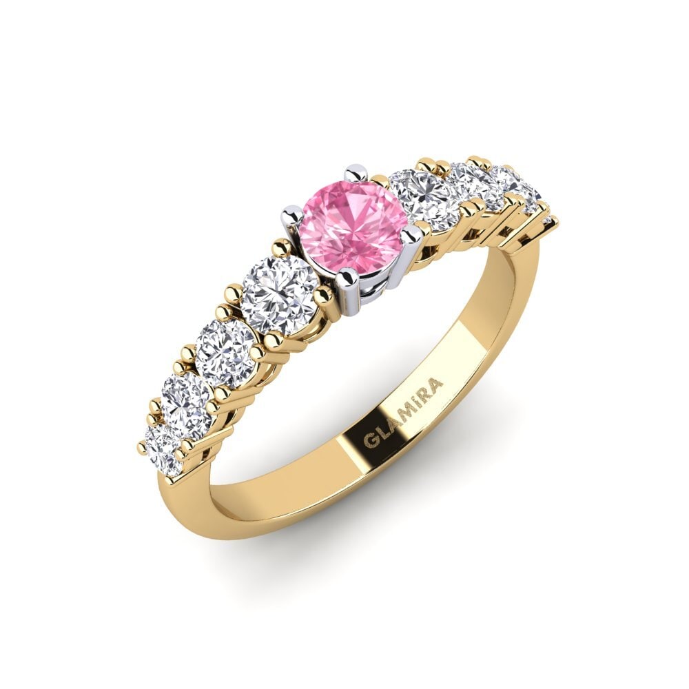 14K Geel & Wit Goud Roze Saffier Verlovingsring Lilyanna