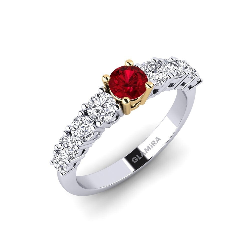 14K White & Yellow Gold Red Zirconia Engagement Ring Lilyanna
