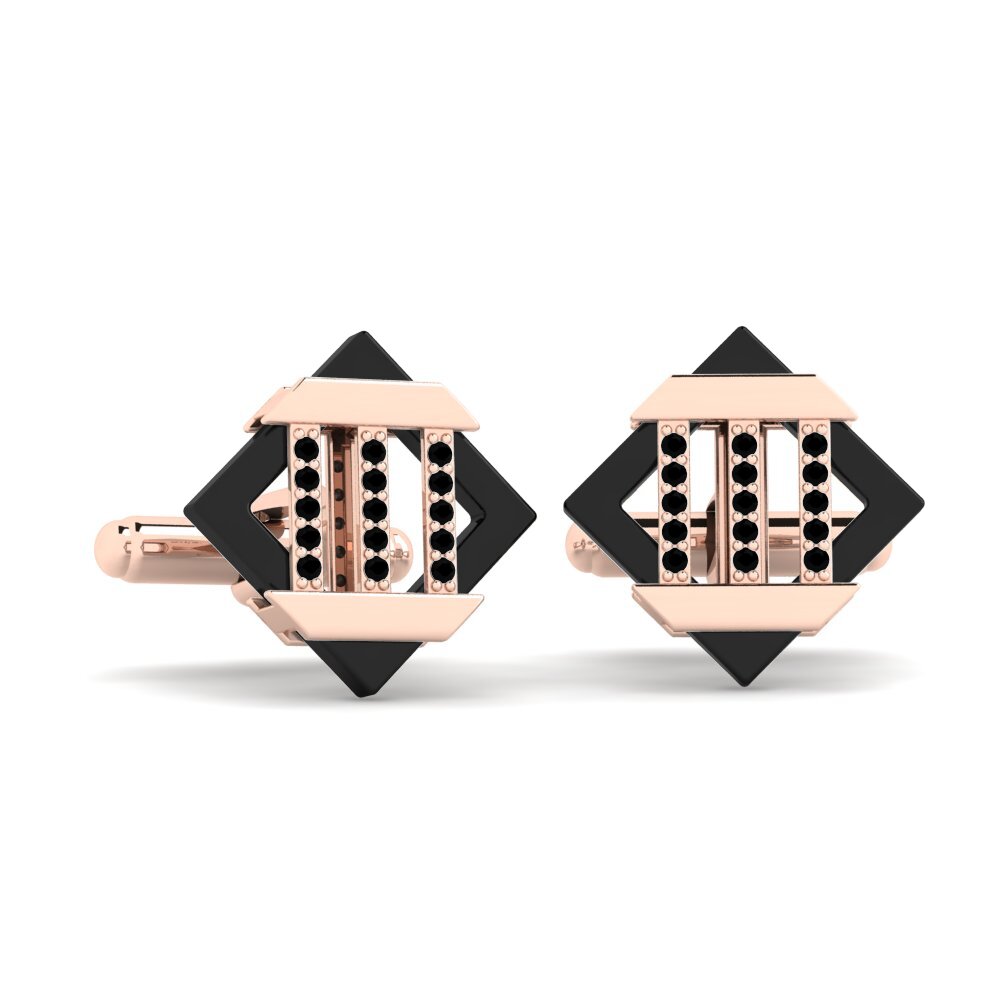 14ct Rose Gold Black Sapphire Cufflink Lindberg