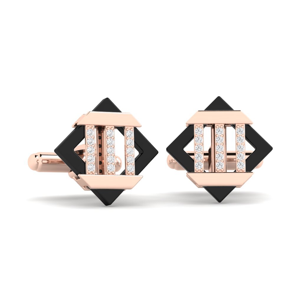 14ct Rose Gold White sapphire Cufflink Lindberg