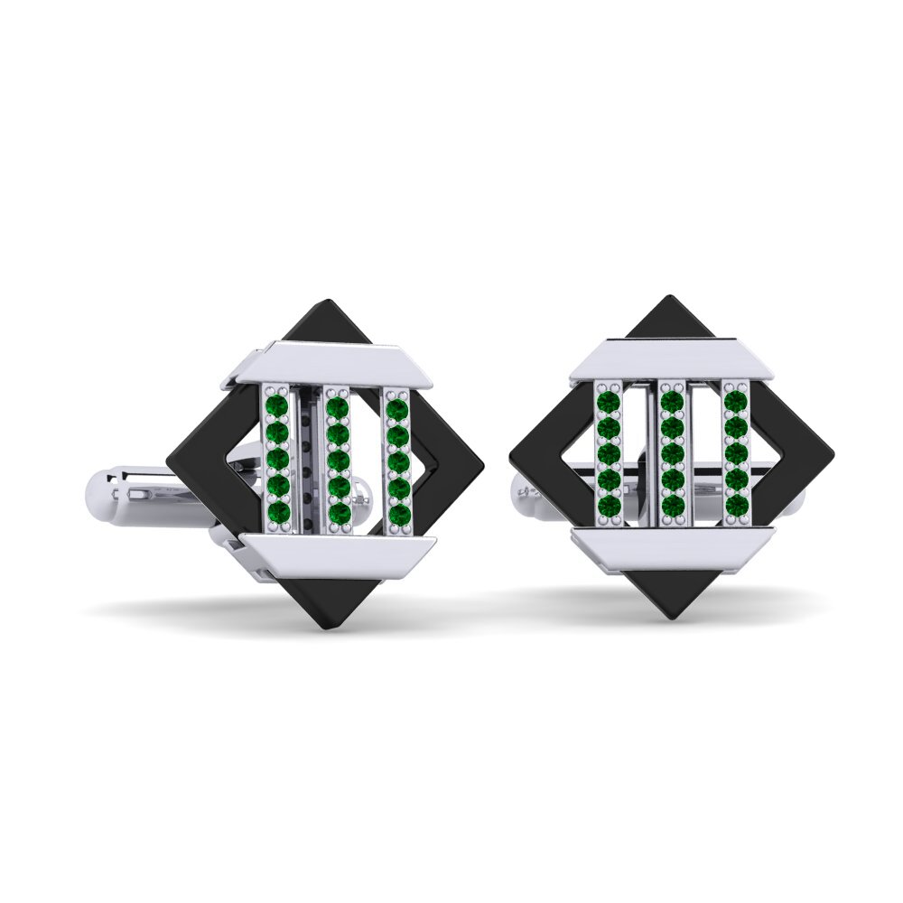 950 Platinum Green Zirconia Cufflink Lindberg