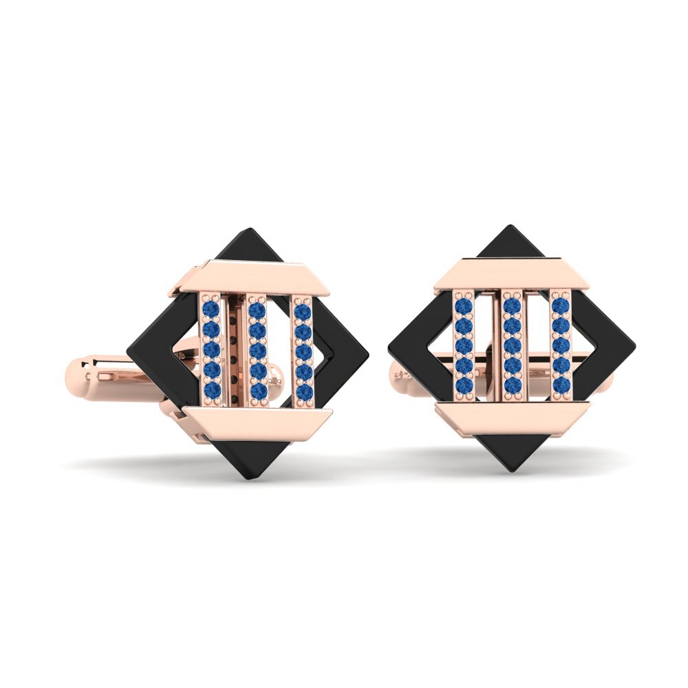 14ct Rose Gold Dark Blue Zirconia Cufflink Lindberg