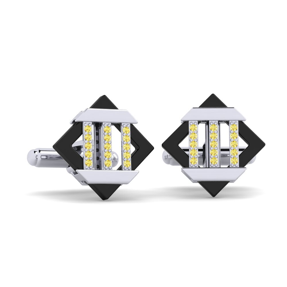 9ct White Gold Yellow Sapphire Cufflink Lindberg