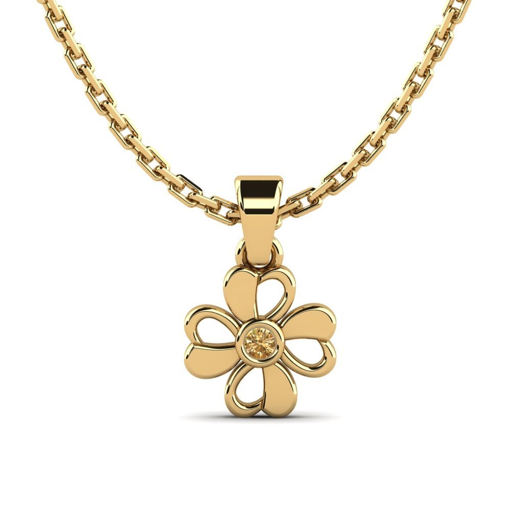 14k Oro Amarillo Diamante café Colgante de Mujer Linen