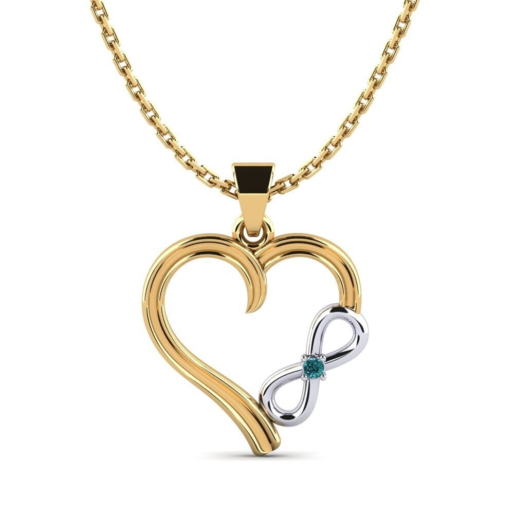 14k Oro Amarillo & Blanco Diamante Azul Colgante de Mujer Lisa