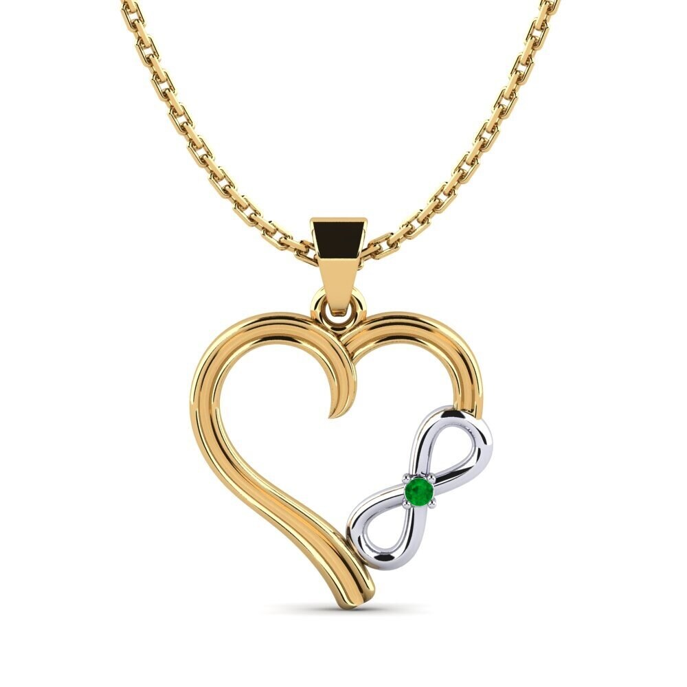 14k Oro Amarillo & Blanco Esmeralda Colgante de Mujer Lisa