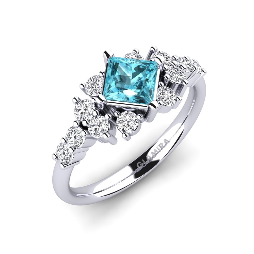 14ct White Gold Princess Blue Zircon Engagement Ring Litasi