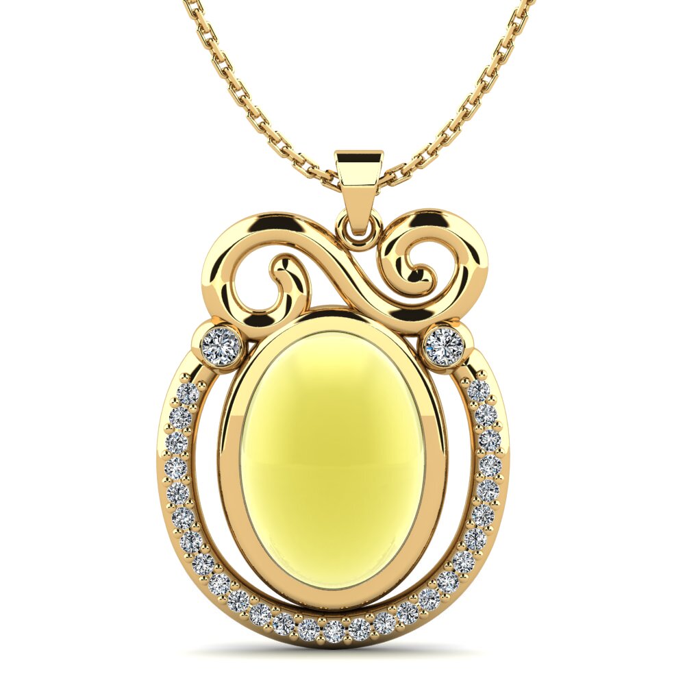 14k Oro Amarillo Topacio Limón Cabujón Colgante de Mujer Livinia