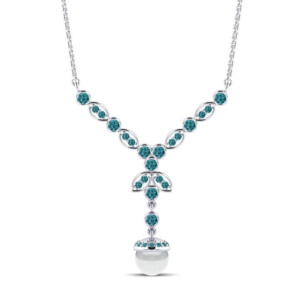 Cultured Pearls Blue Diamond Necklaces