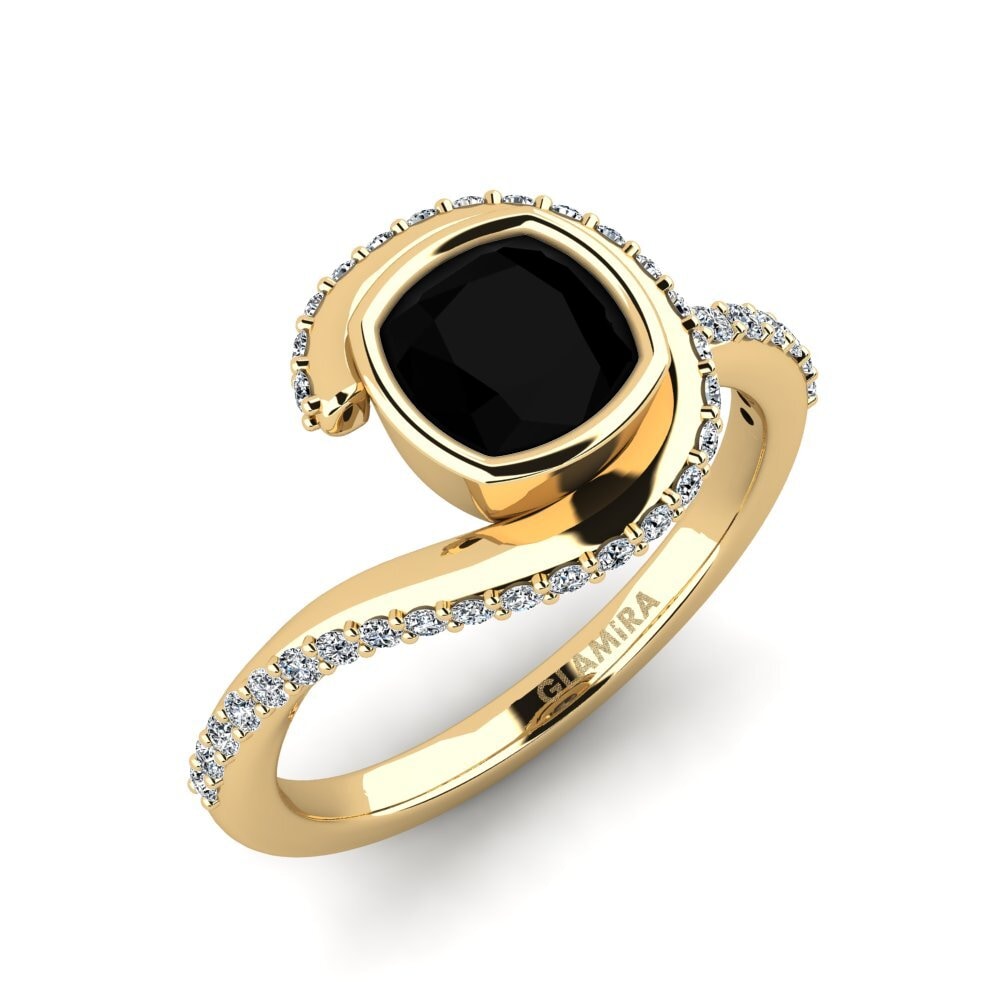 Cushion Black Diamond Engagement Ring Lmed