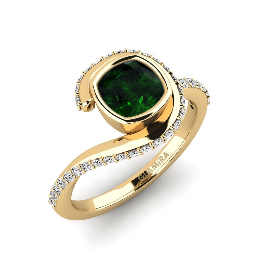 Cushion Green Tourmaline Engagement Ring Lmed