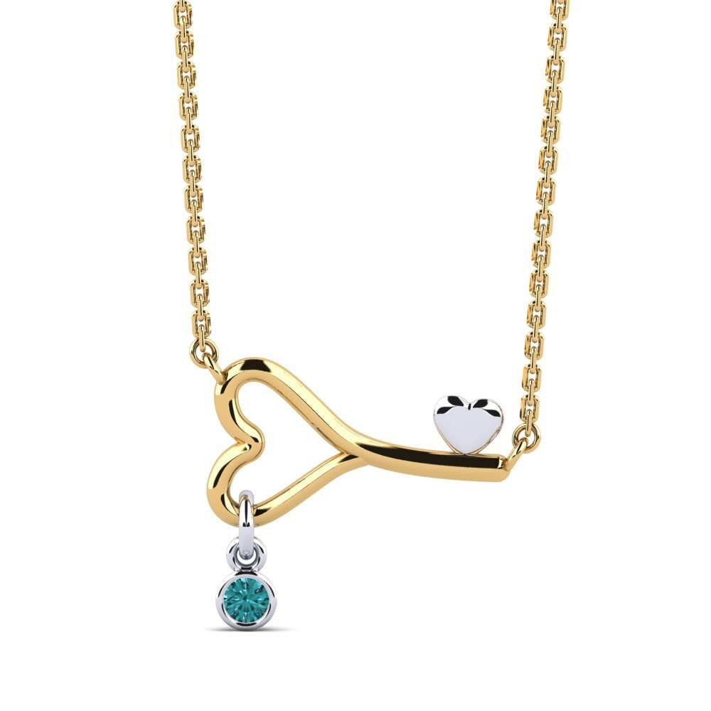 14k Oro Amarillo & Blanco Diamante Azul Collar de Mujer Loheckles