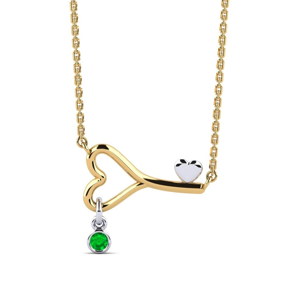 14k Oro Amarillo & Blanco Esmeralda Collar de Mujer Loheckles