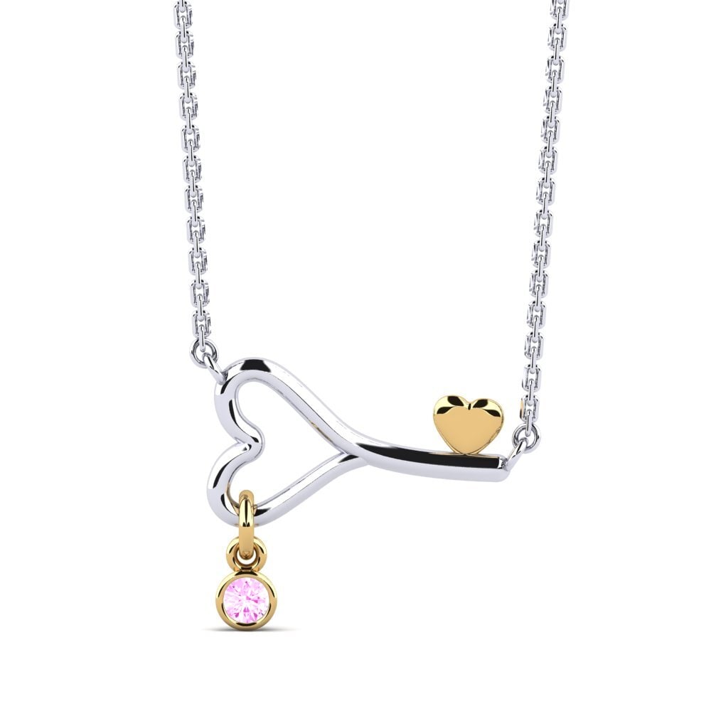 18k Oro Blanco & Amarillo Zafiro Rosado Collar de Mujer Loheckles