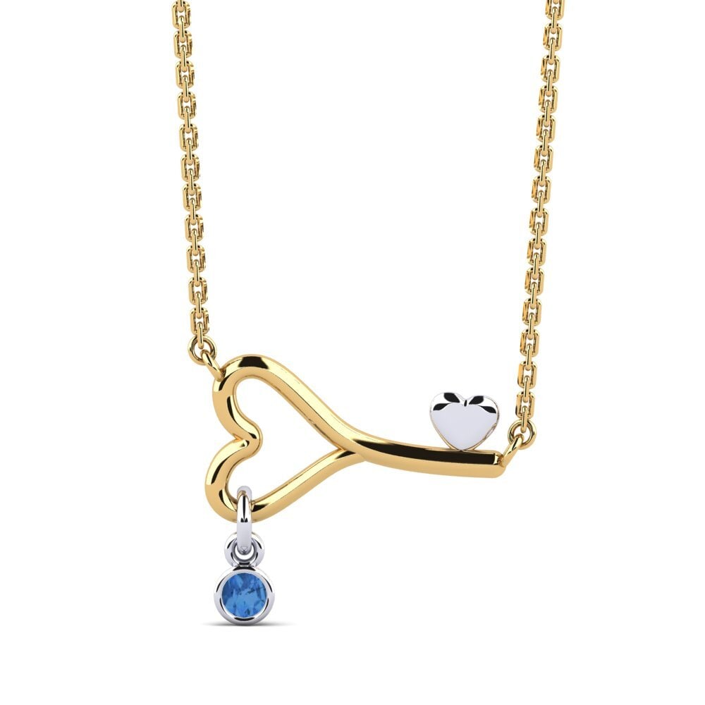 14k Oro Amarillo & Blanco Circonita Azul Oscuro Collar de Mujer Loheckles