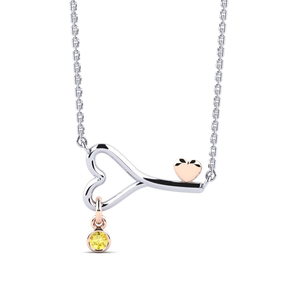 14k Oro Blanco & Rosa Zafiro amarillo Collar de Mujer Loheckles