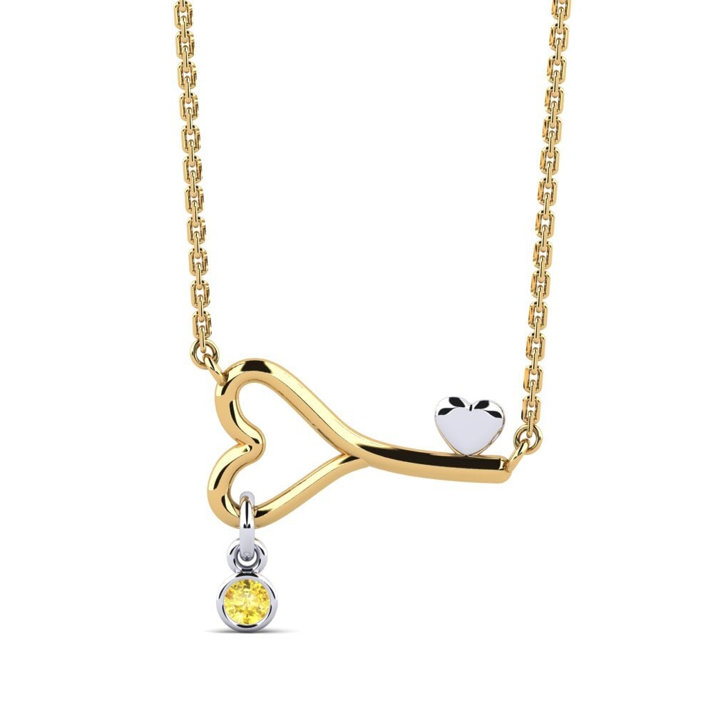 14k Oro Amarillo & Blanco Zafiro amarillo Collar de Mujer Loheckles