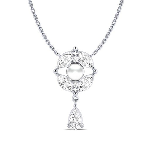 Necklace Loirevalley 585 White Gold & White Sapphire & White Pearl