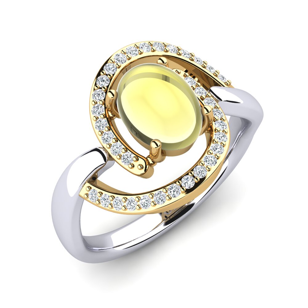 Or Blanc & Jaune 14k Topaze Citron Cabochon Bague Lolage
