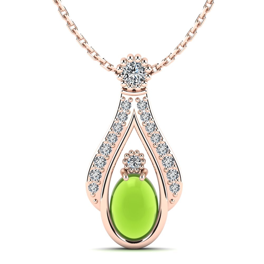 14k Oro Rosa Peridoto Cabujón Collar de Mujer Lolani