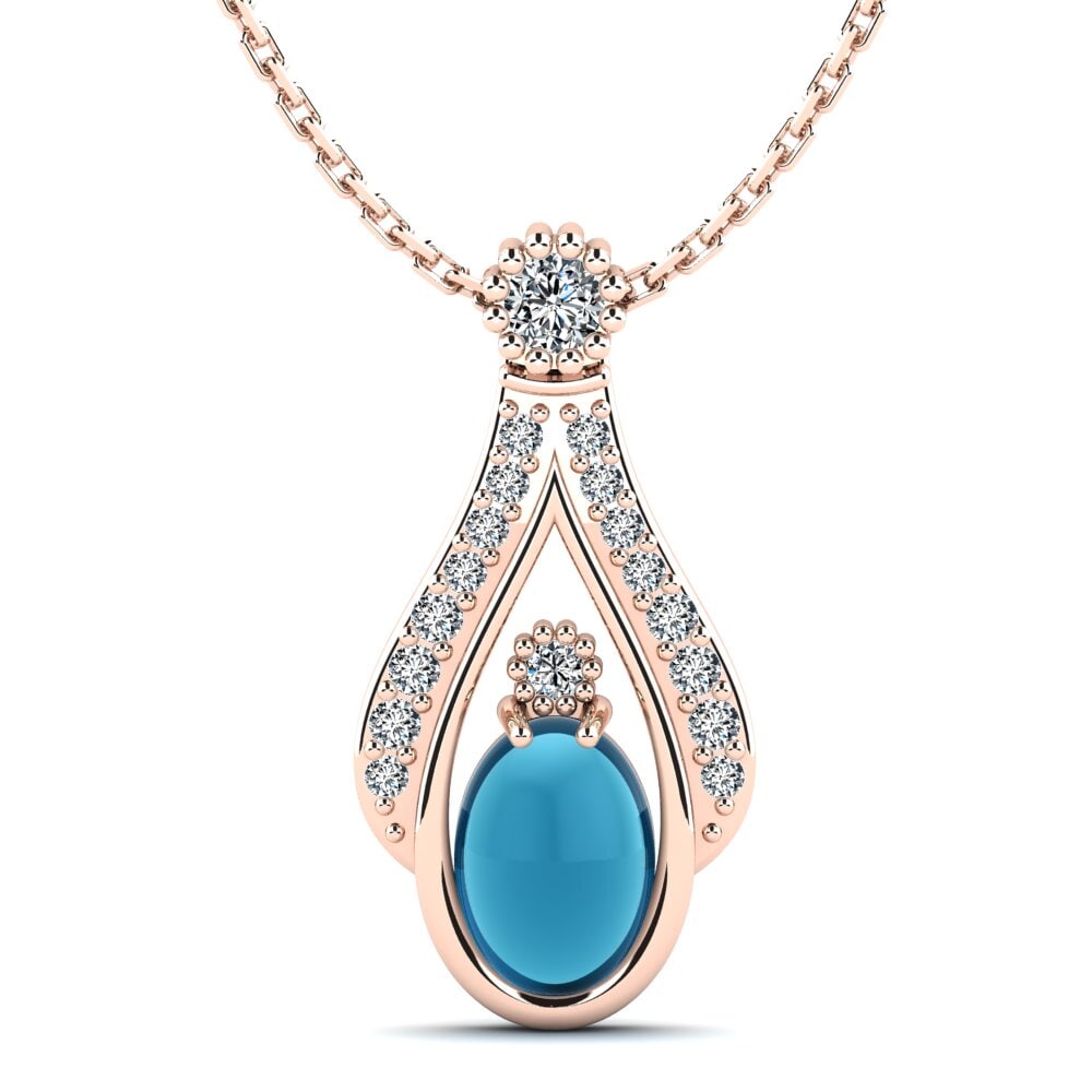 14k Oro Rosa Topacio Azul Cabujón Collar de Mujer Lolani