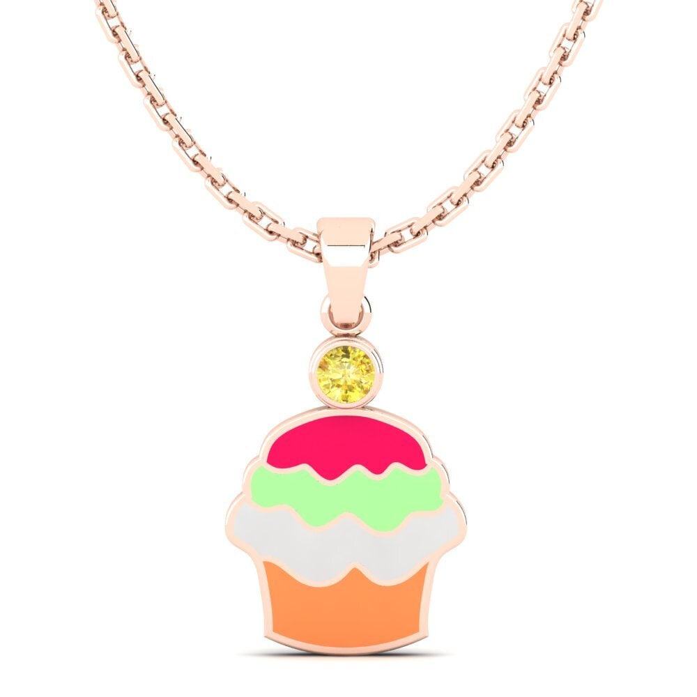 14k Oro Rosa Zafiro amarillo Colgante para Niño Lombre