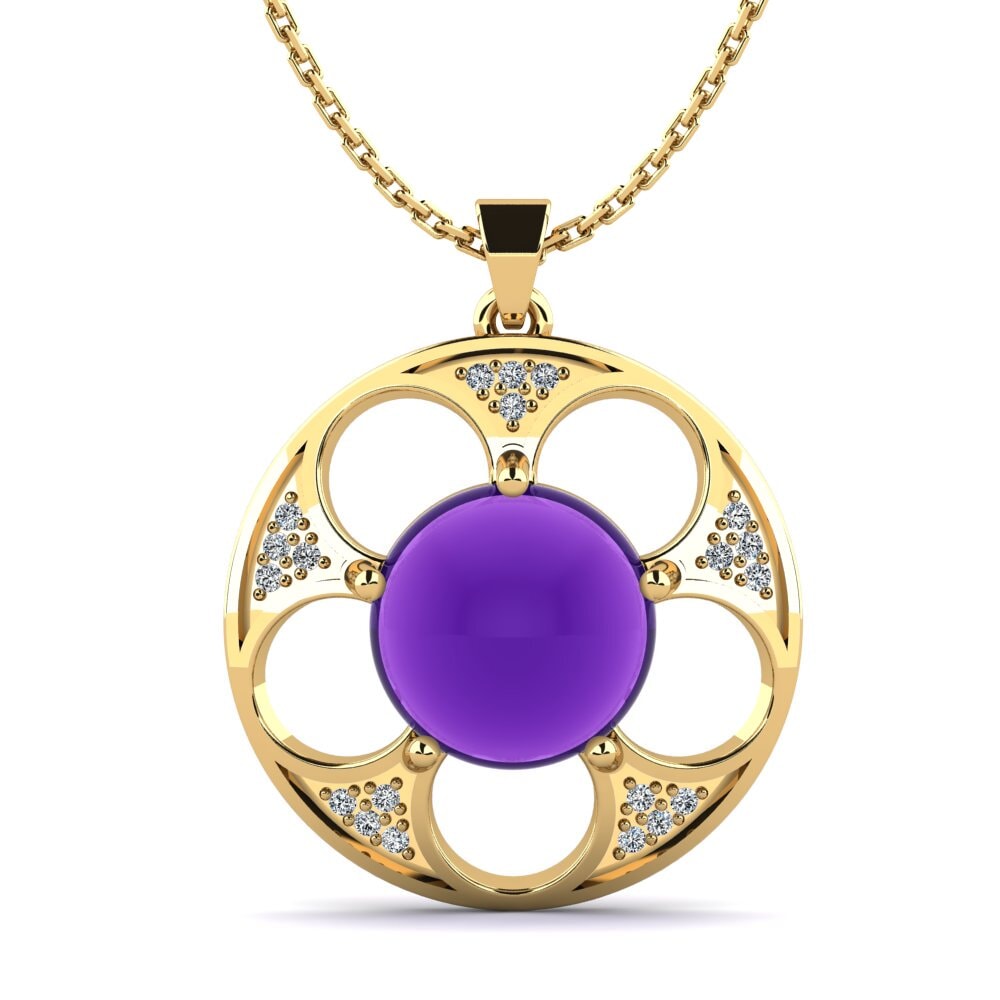 9k Oro Amarillo Amatista Cabujón Colgante de Mujer Lonie