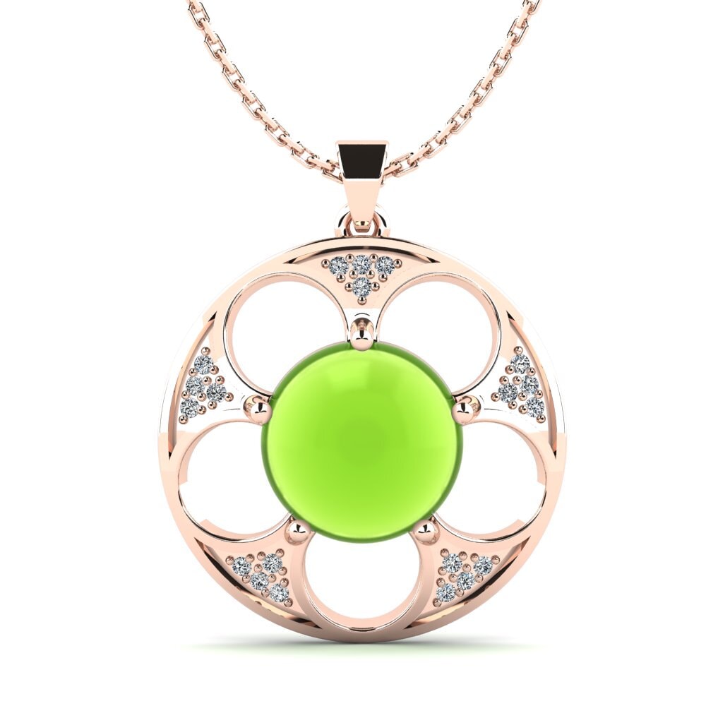 14k Oro Rosa Peridoto Cabujón Colgante de Mujer Lonie