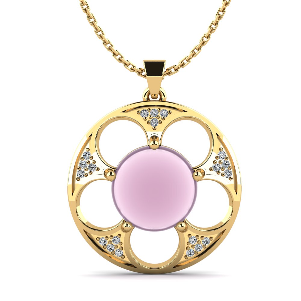 9k Oro Amarillo Cuarzo Rosa Cabujón Colgante de Mujer Lonie
