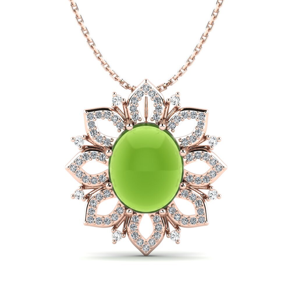 14k Oro Rosa Peridoto Cabujón Colgante de Mujer Lorabeth