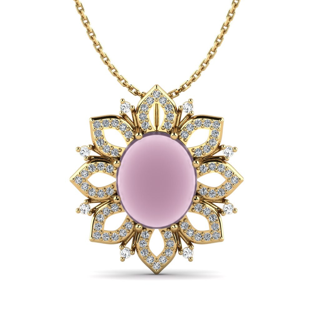 9k Oro Amarillo Cuarzo Rosa Cabujón Colgante de Mujer Lorabeth