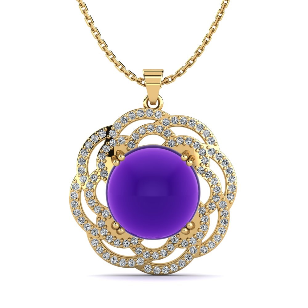 9k Oro Amarillo Amatista Cabujón Colgante de Mujer Loralinda