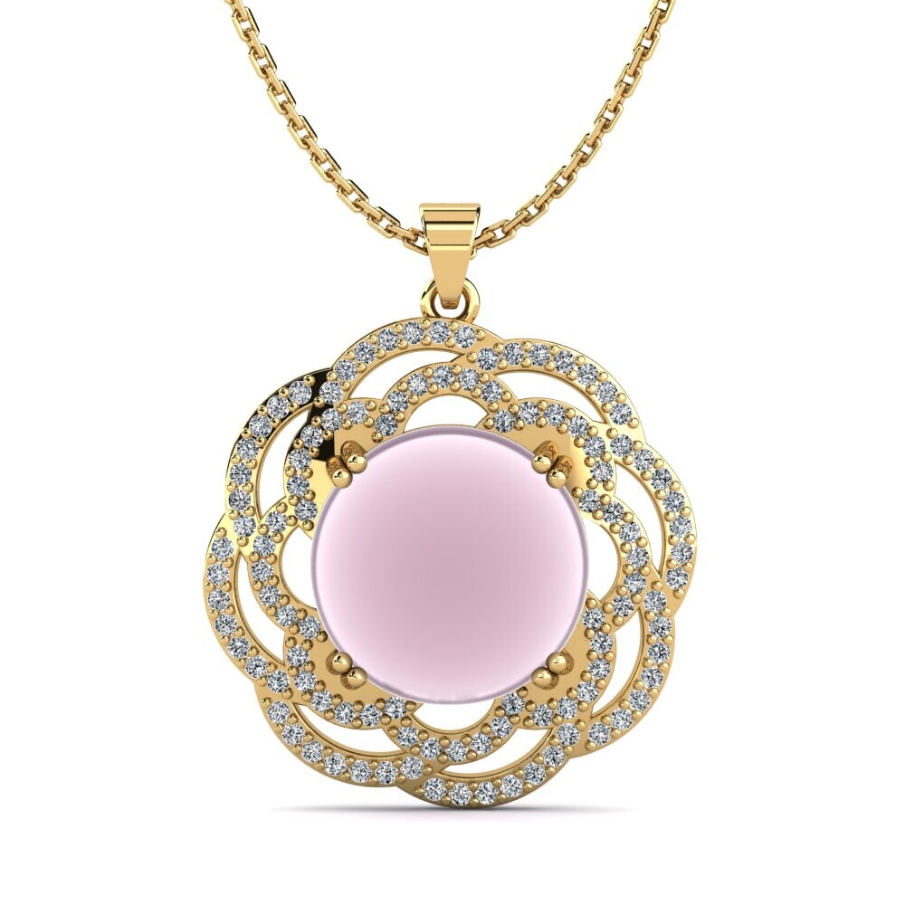 9k Oro Amarillo Cuarzo Rosa Cabujón Colgante de Mujer Loralinda