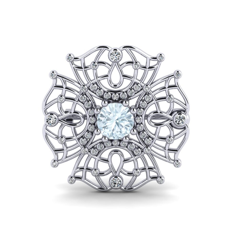 14ct White Gold Aquamarine Brooch Lorence