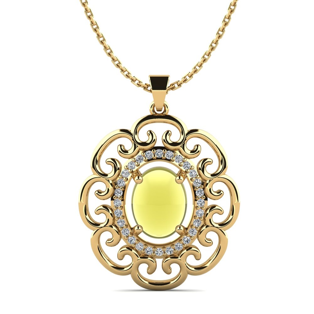14k Oro Amarillo Topacio Limón Cabujón Colgante de Mujer Lorenita