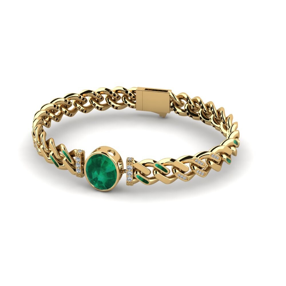 14k Oro Amarillo Esmeralda Pulsera de Mujer Lort